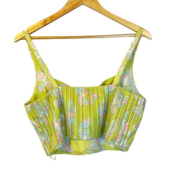 NWT Zara Lime Green Printed Pleated Y2K Crop Top - Picture 3 of 6